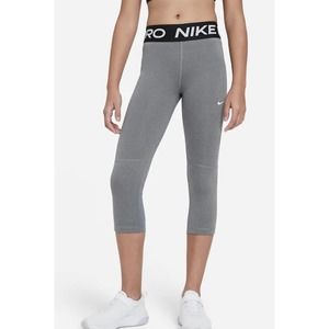New Nike Youth Girls Pro Capri Leggings in Carbon Heather/White Size Lar…
